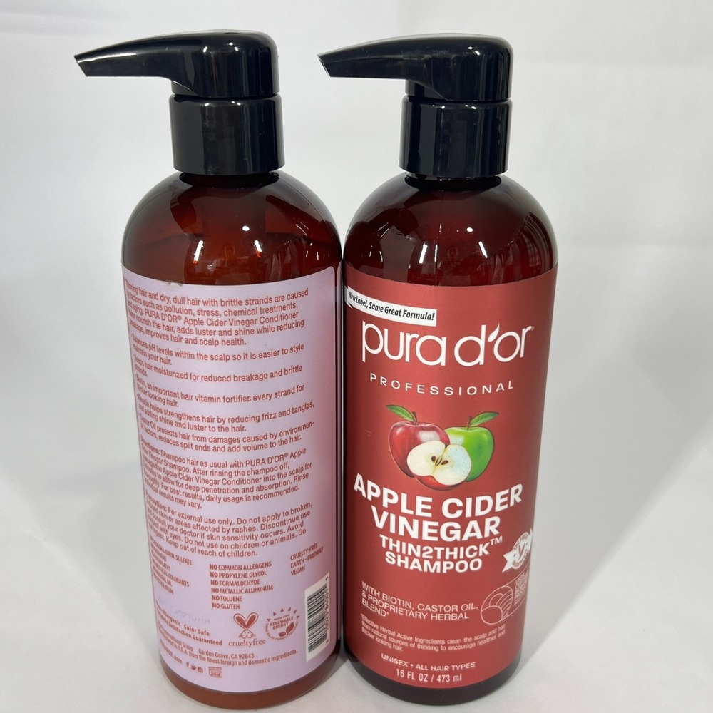 Pura D'or Apple Cider Vinegar Shampoo & Conditioner Set 16 fl oz Sulfate-Free, - Picture 3 of 9